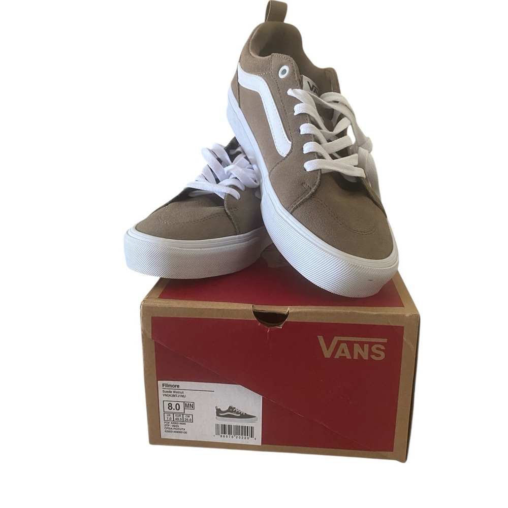 Vans Brown and White Canvas Skate Sneakers